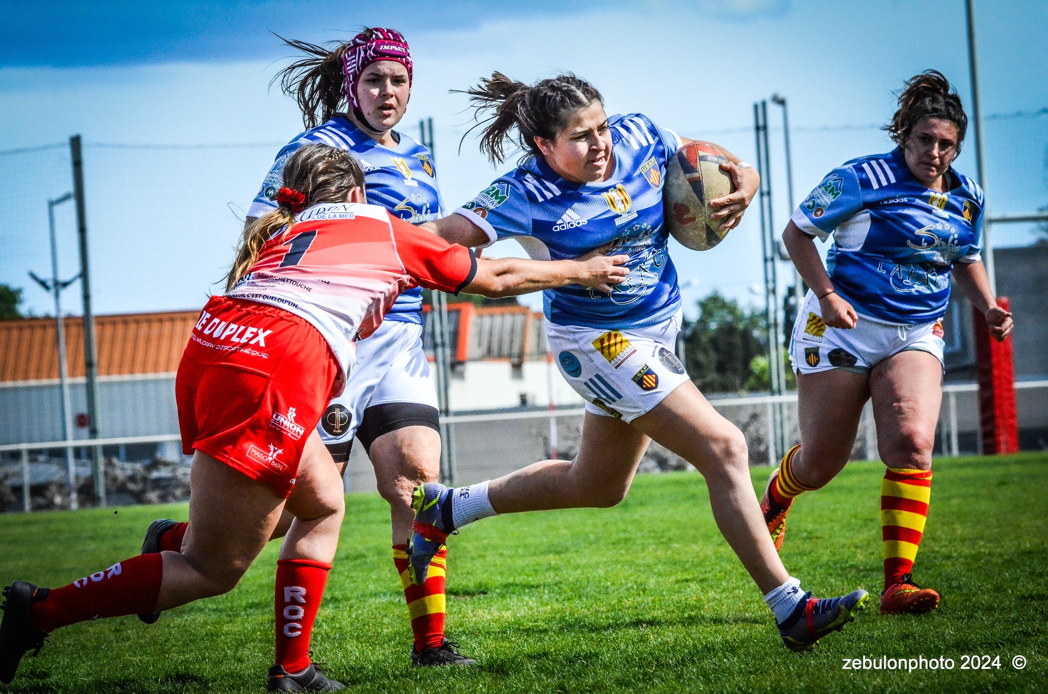  US Arlequins Perpignanais - RO Castelnaudary - Rugby - FFR 2024 - Fed 2 Fém - USAP XV (55) vs (7) RO Castelnaudary     (#FFR24F2FPERCAS03) Photo by: Photo Zebulon | Siuxy Sports 2024-03-30