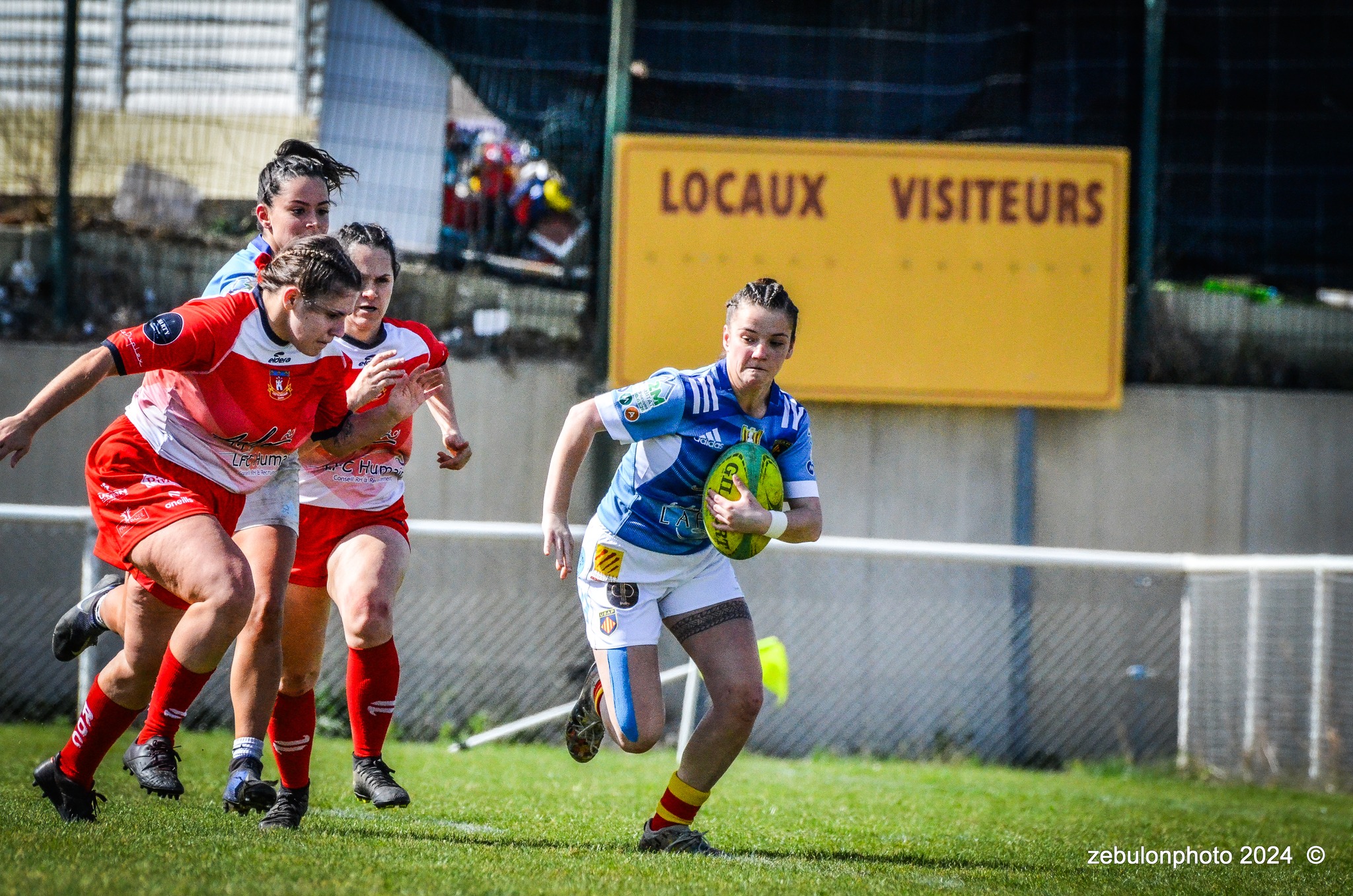  US Arlequins Perpignanais - RO Castelnaudary - Rugby - FFR 2024 - Fed 2 Fém - USAP XV (55) vs (7) RO Castelnaudary     (#FFR24F2FPERCAS03) Photo by: Photo Zebulon | Siuxy Sports 2024-03-30