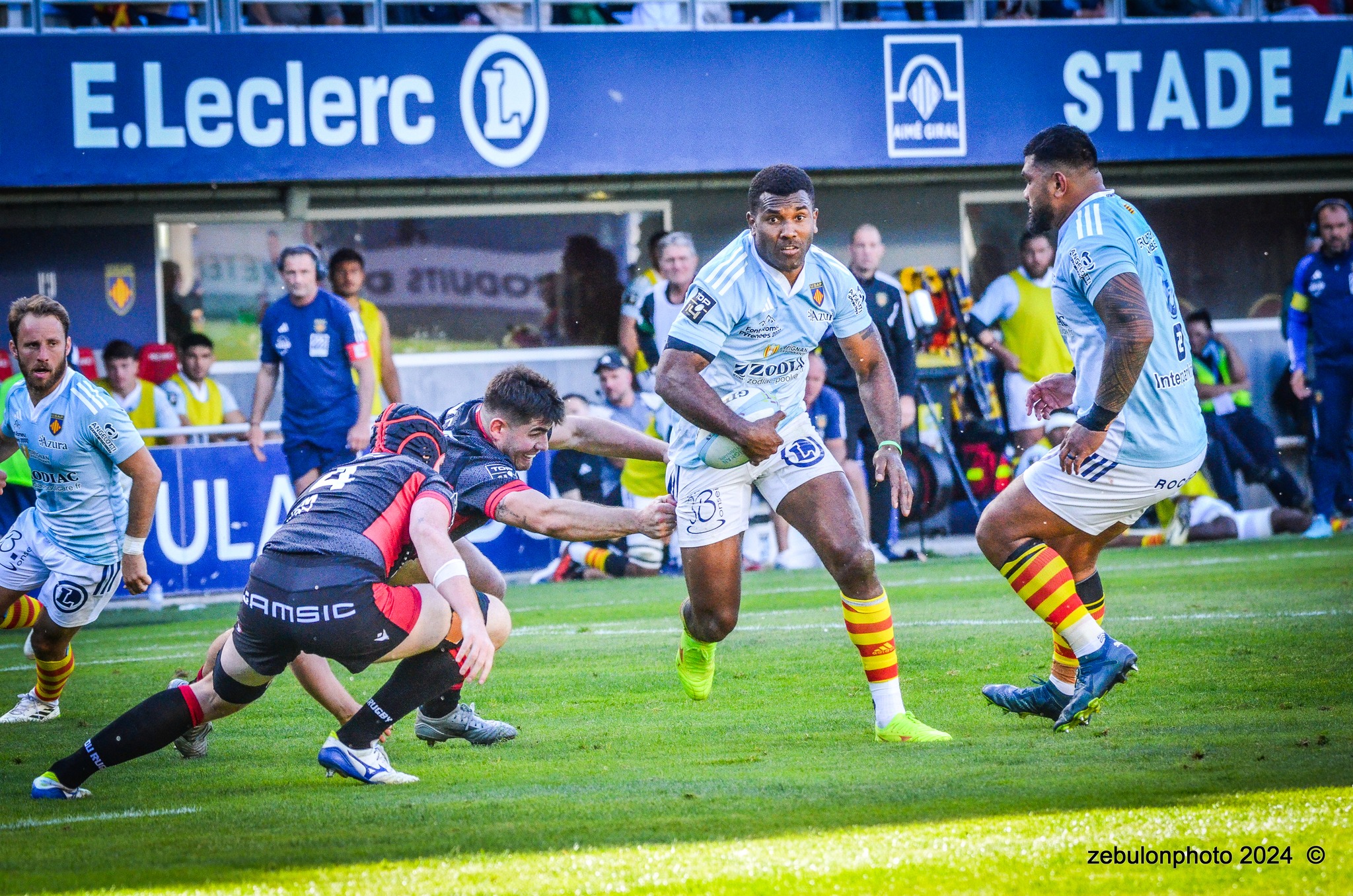  US Arlequins Perpignanais - Lyon Olympique Universitaire - Rugby - FFR 2024 - TOP14 - USAP (51) VS (20) LOU (#FFR24T14USALOU04) Photo by: Photo Zebulon | Siuxy Sports 2024-04-20