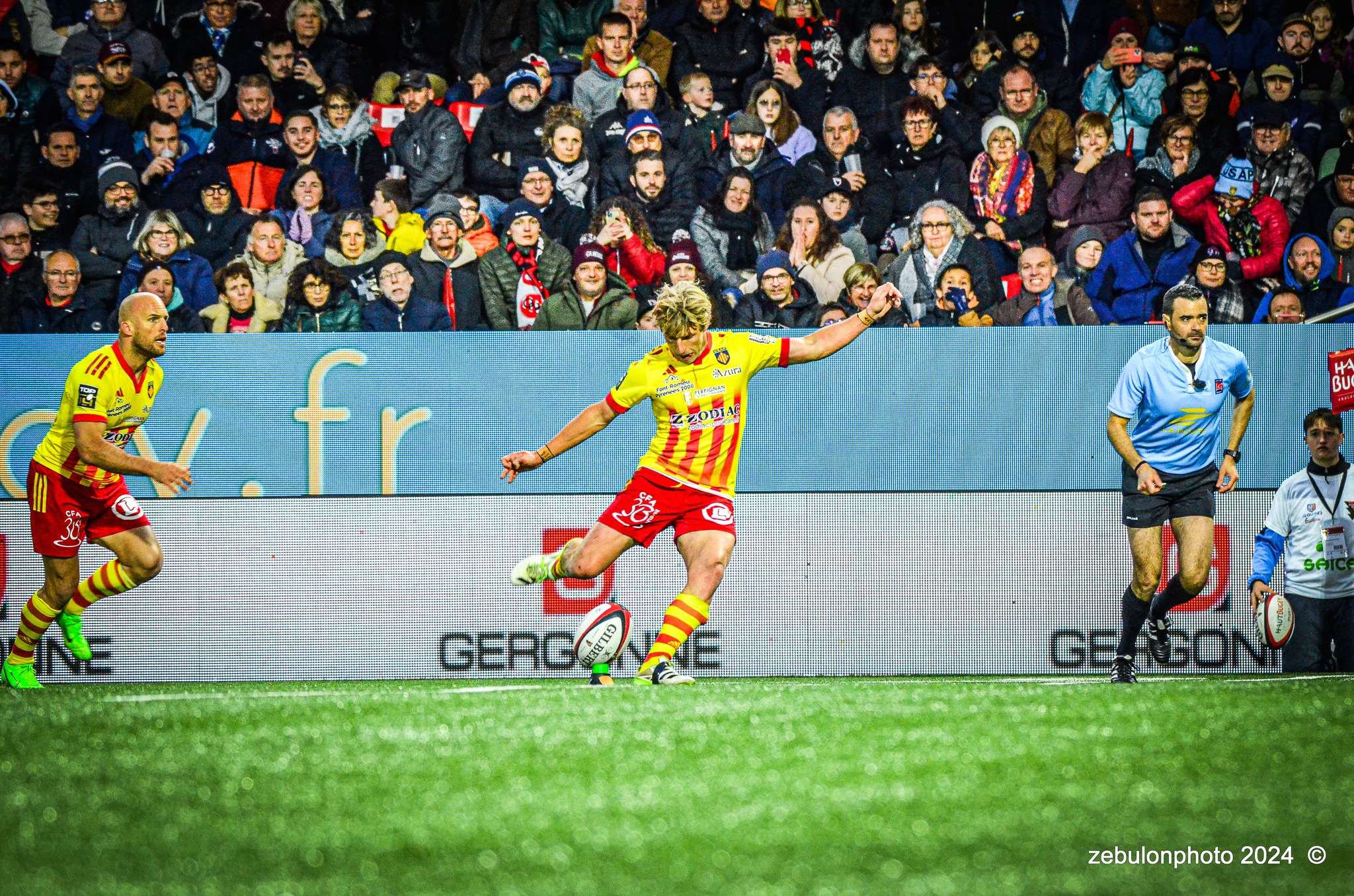  US Oyonnax Rugby - US Arlequins Perpignanais - Rugby - FFR - 2024 Top14 - Oyonnax (14) vs (15) USAP (#FFR24T14OYPP03) Photo by: Photo Zebulon | Siuxy Sports 2024-03-23