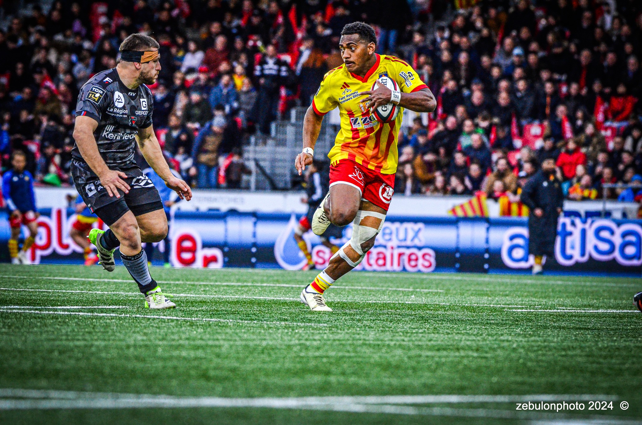  US Oyonnax Rugby - US Arlequins Perpignanais - Rugby - FFR - 2024 Top14 - Oyonnax (14) vs (15) USAP (#FFR24T14OYPP03) Photo by: Photo Zebulon | Siuxy Sports 2024-03-23