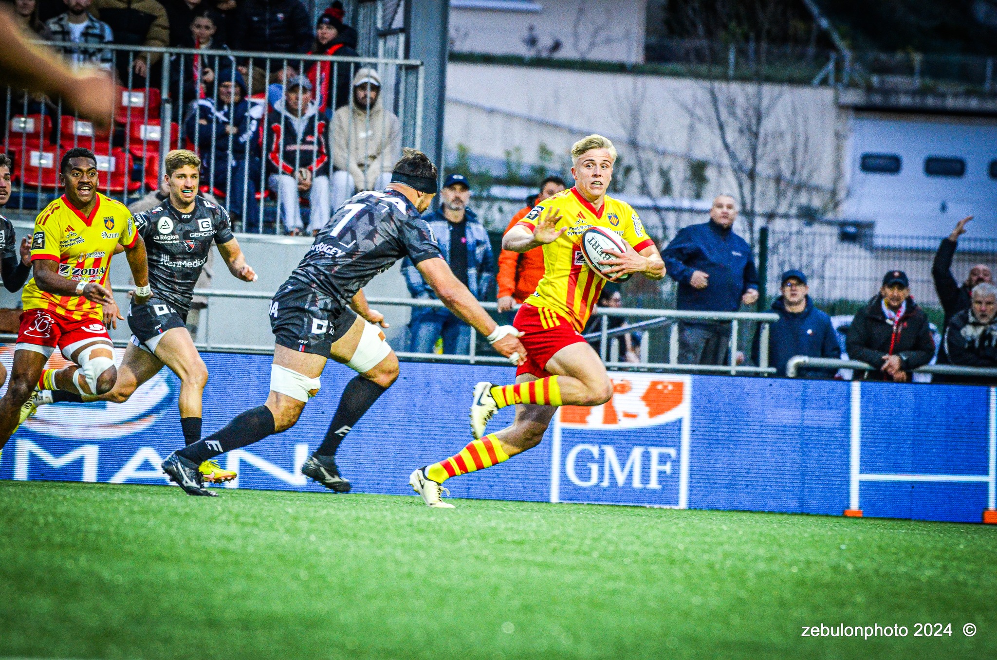  US Oyonnax Rugby - US Arlequins Perpignanais - Rugby - FFR - 2024 Top14 - Oyonnax (14) vs (15) USAP (#FFR24T14OYPP03) Photo by: Photo Zebulon | Siuxy Sports 2024-03-23
