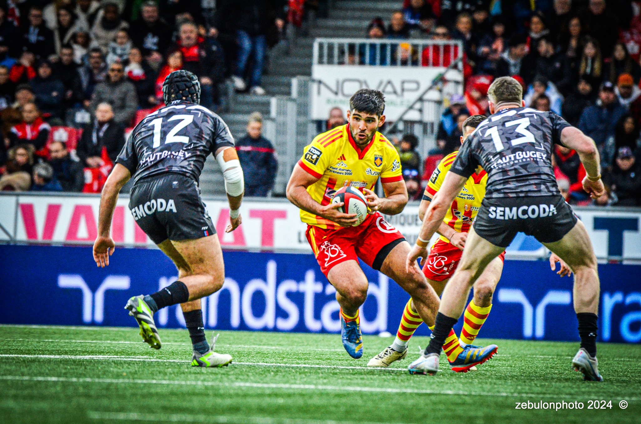  US Oyonnax Rugby - US Arlequins Perpignanais - Rugby - FFR - 2024 Top14 - Oyonnax (14) vs (15) USAP (#FFR24T14OYPP03) Photo by: Photo Zebulon | Siuxy Sports 2024-03-23