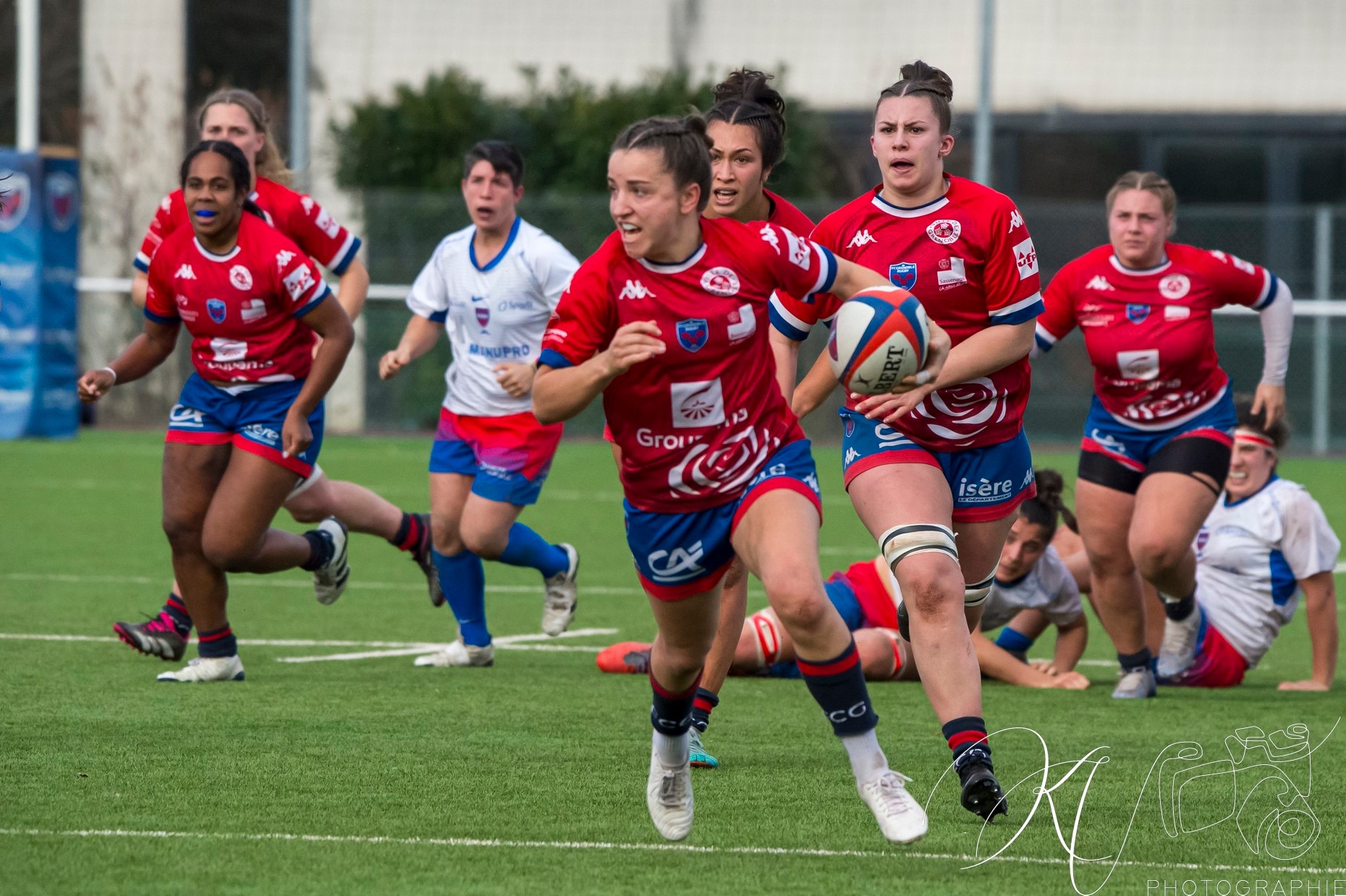 Alexandra CHAMBON - Marion NOVELLO - Charlotte SUILLEROT -  FC Grenoble Rugby - Blagnac - Rugby - 2024 Élite 1 Féminine - FC Grenoble Amazones (18)  vs (13) Blagnac (#E1G24FCGBLA02) Photo by: Karine Valentin | Siuxy Sports 2024-02-18