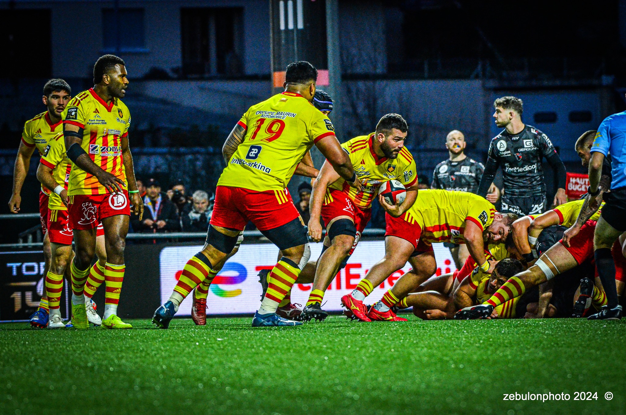  US Oyonnax Rugby - US Arlequins Perpignanais - Rugby - FFR - 2024 Top14 - Oyonnax (14) vs (15) USAP (#FFR24T14OYPP03) Photo by: Photo Zebulon | Siuxy Sports 2024-03-23